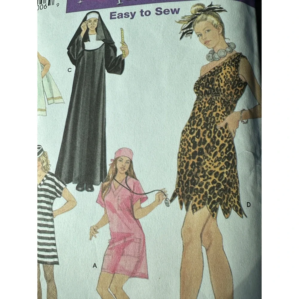 Simplicity 4010 Sewing Pattern Adult Costumes Nun Nurse Cavewoman Toga XS-XL